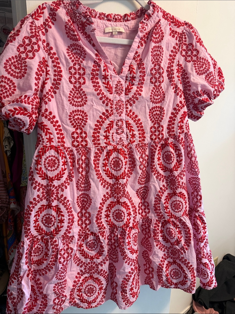 Skies Are Blue Pink Mini Dress with Red Printed Circles